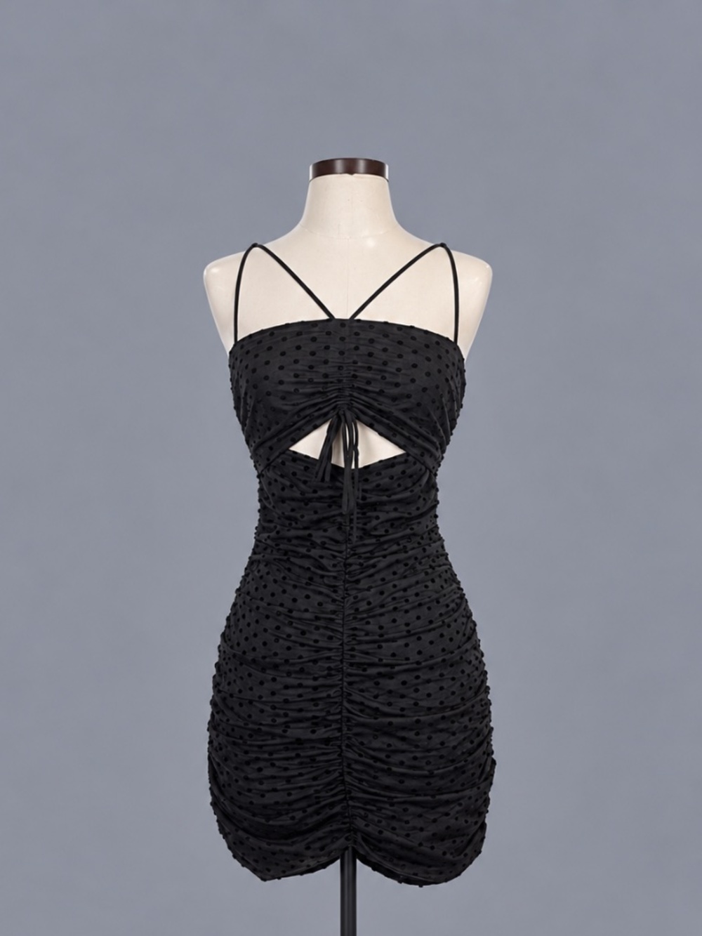 NBD Black Ruched Cutout Mini Dress – Size S NWT